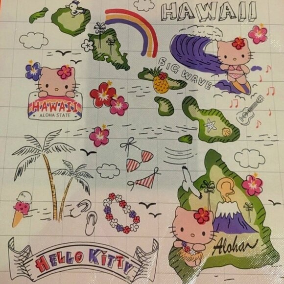 NWT Hello Kitty Hawaiian Islands Reusable Bag Foldable Tote Water Resistant - Picture 3 of 6